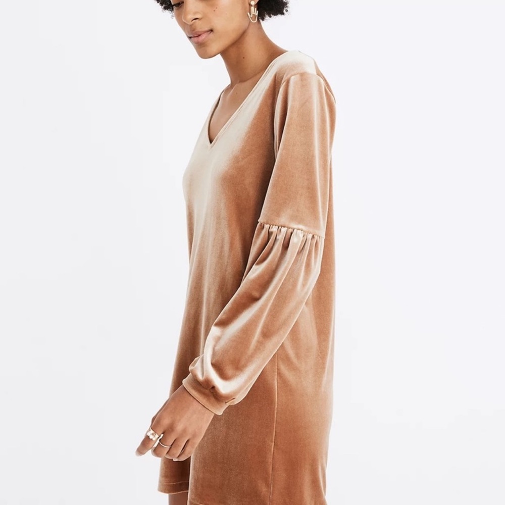 Madewell gold velvet balloon mini dress